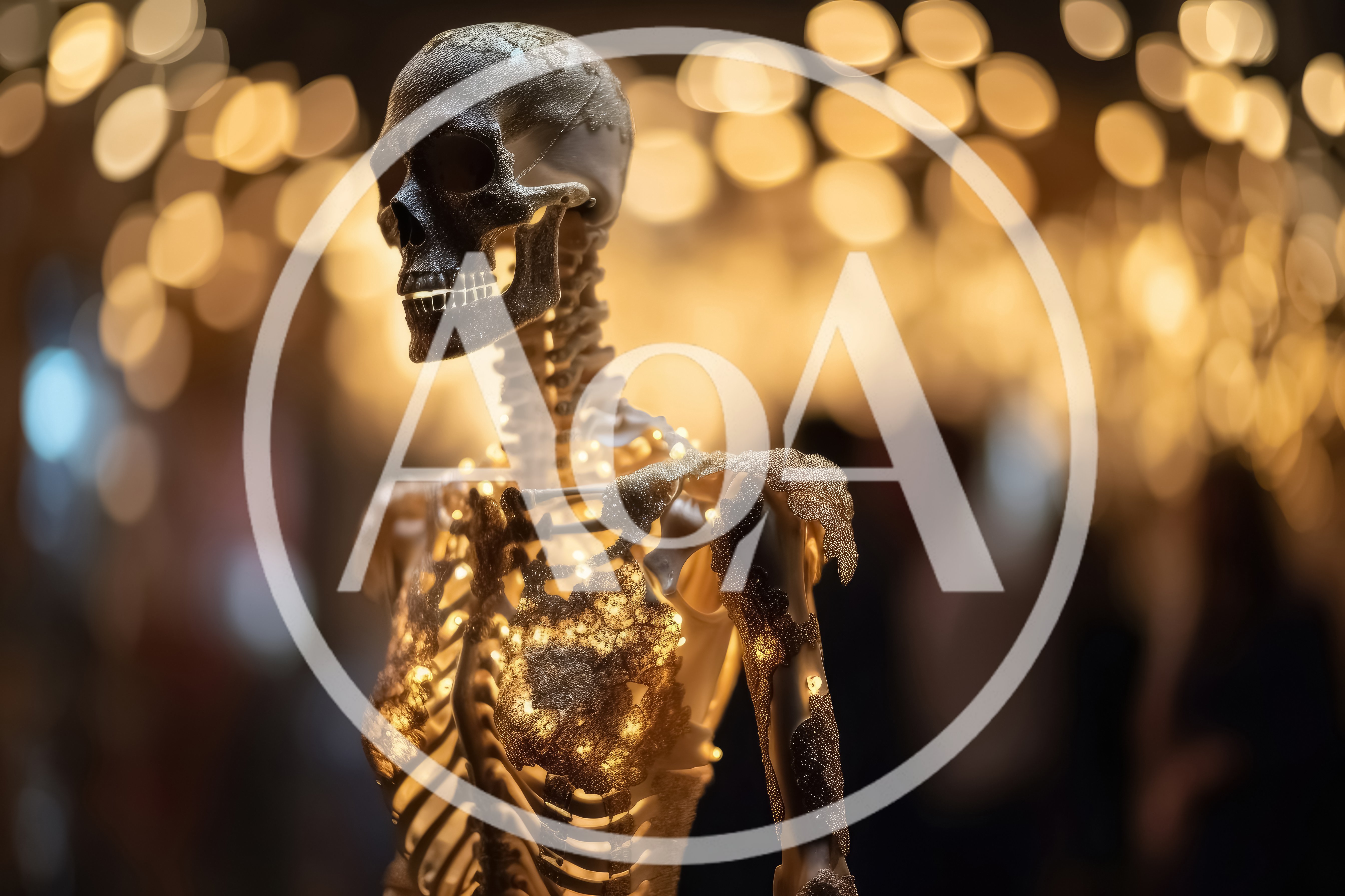 Glittering Skeleton Statue Decorated With Warm Fairy Lights