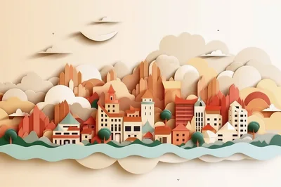 Paper Cutout Style Cityscape Illustration