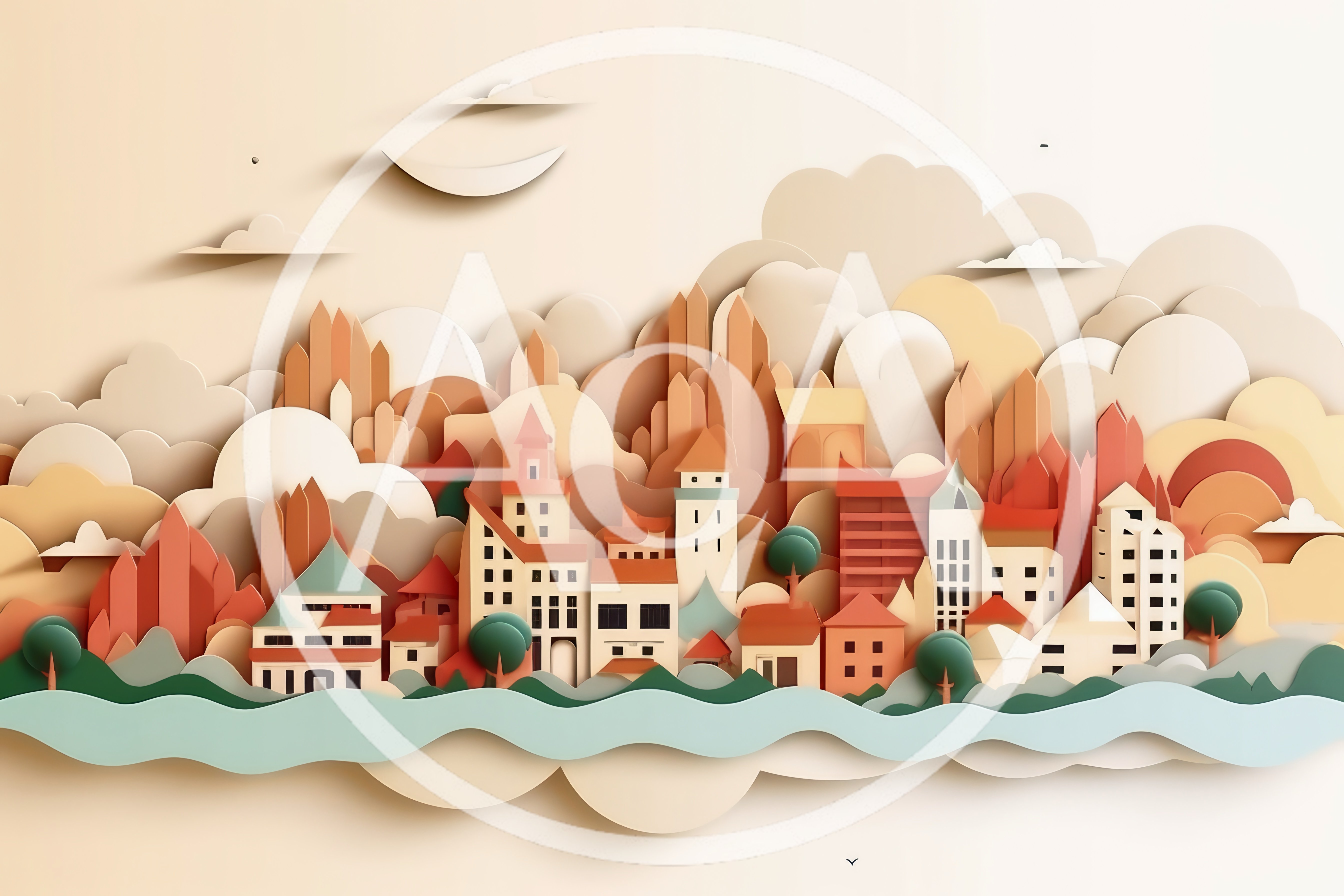 Paper Cutout Style Cityscape Illustration