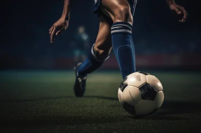 Soccer Player Dribbling Ball On Stadium Field