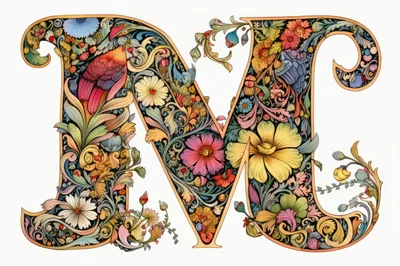 Ornate Floral Letter M Decorative Typography