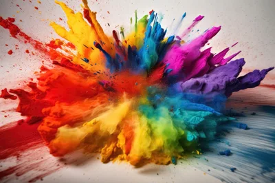 Vibrant Multi-Colored Powder Explosion On White Background
