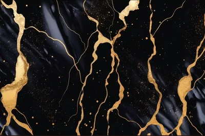 Abstract Black Marble Texture With Gold Veins