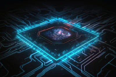 Futuristic Digital Microchip Processor With Glowing Circuitry