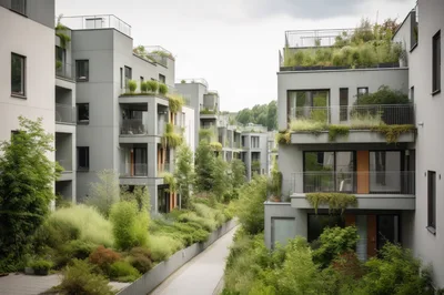 Modern Residential Apartment Complex With Lush Greenery