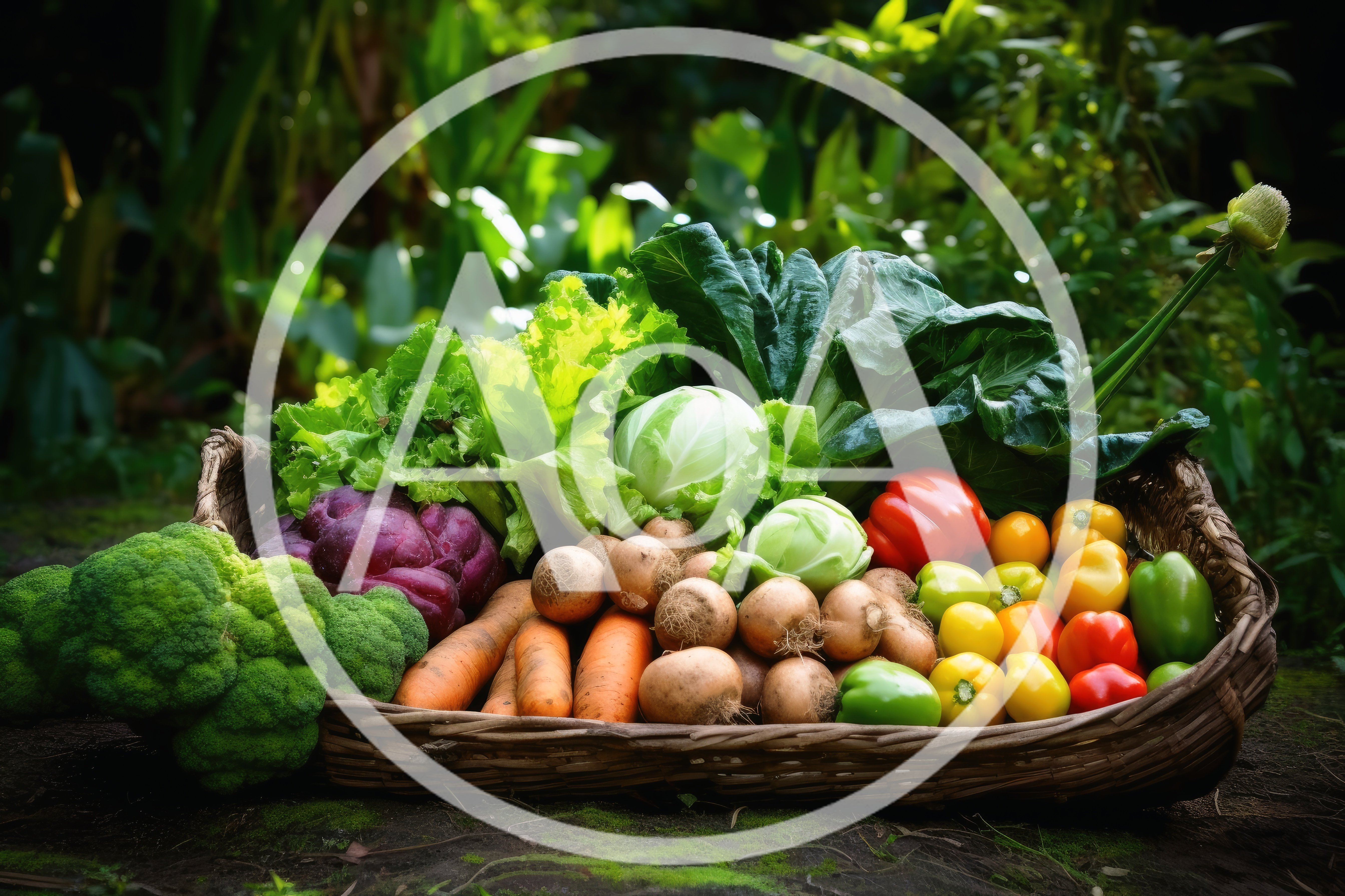 Fresh Harvest Vegetables In A Woven Basket