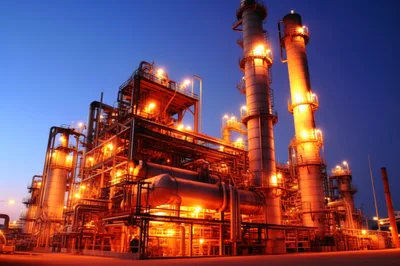 Industrial Oil Refinery Plant at Night