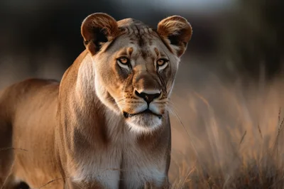 Majestic Lioness Standing In The African Savanna