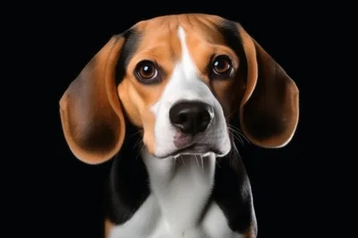 Portrait Of A Beagle Dog On Black Background