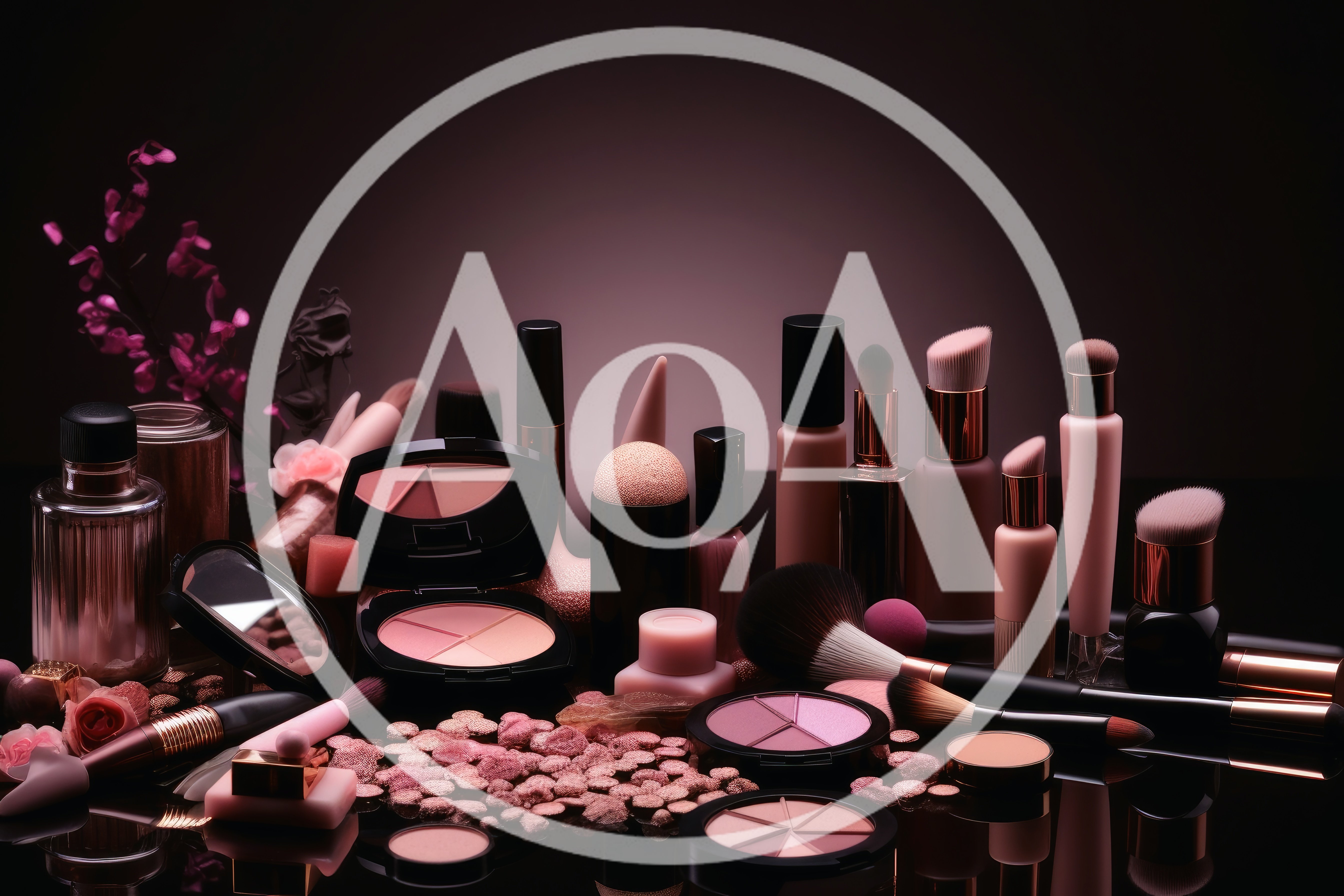 Collection Of Luxury Makeup Products On Reflective Surface