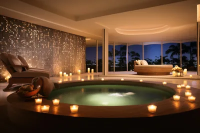 Luxury Spa Suite With Circular Hot Tub And Night View