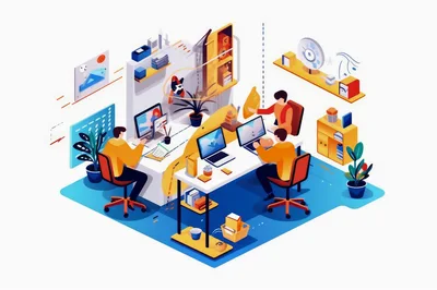 Isometric Illustration of Creative Office Workspace