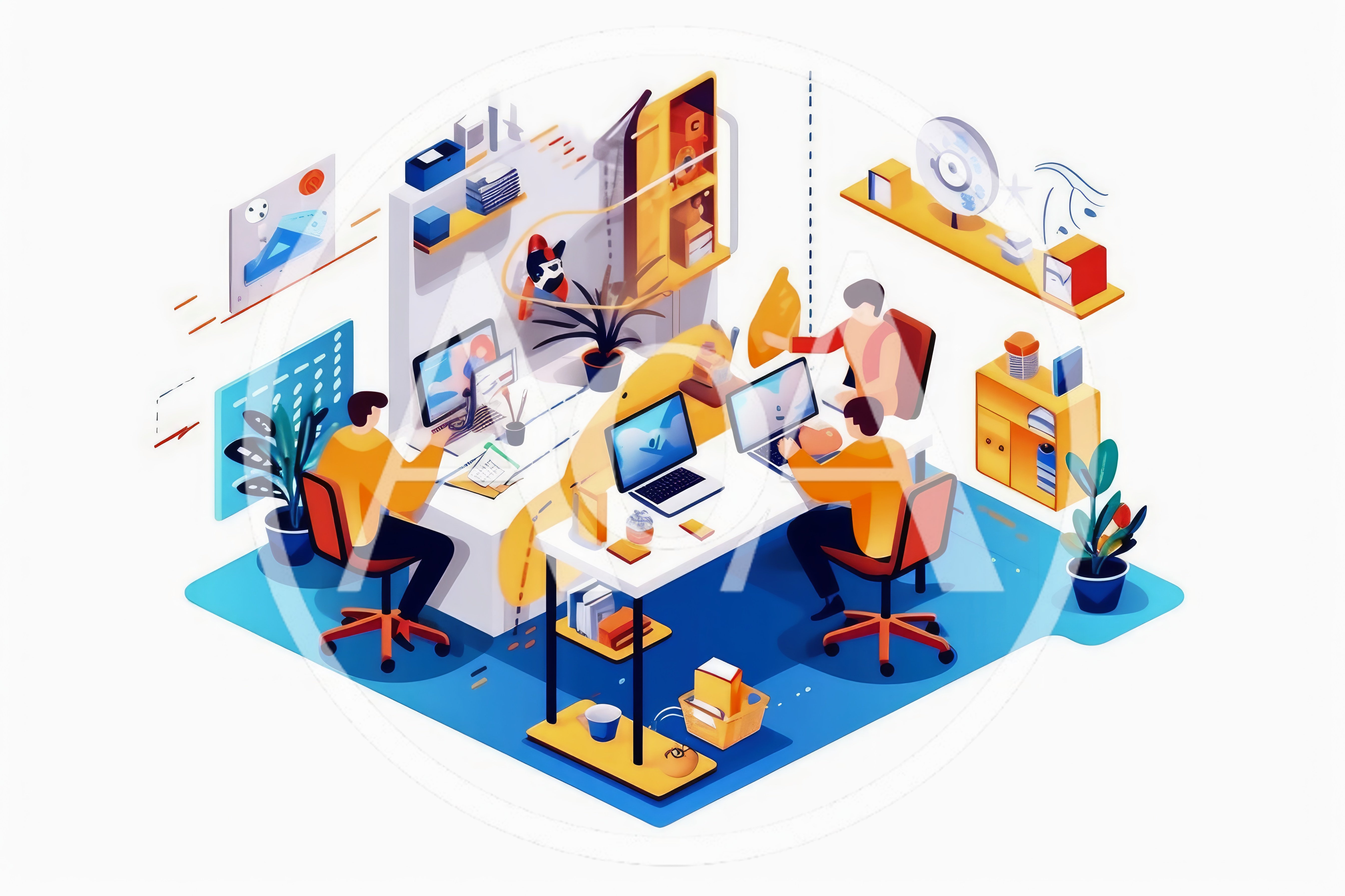 Isometric Illustration of Creative Office Workspace