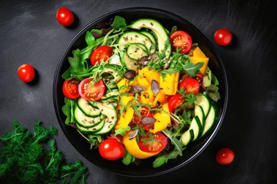 Fresh Vegetable Salad Bowl With Tomatoes And Avocado