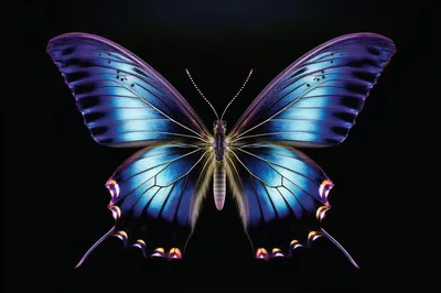 Vibrant Blue Butterfly Isolated On Black Background