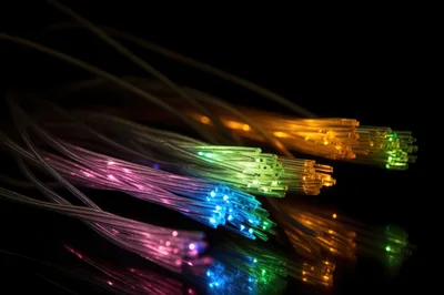 Fiber Optic Cables Glowing With Colorful Light