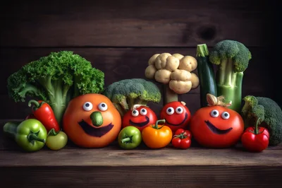 Funny Vegetable Characters With Googly Eyes On Wooden Table
