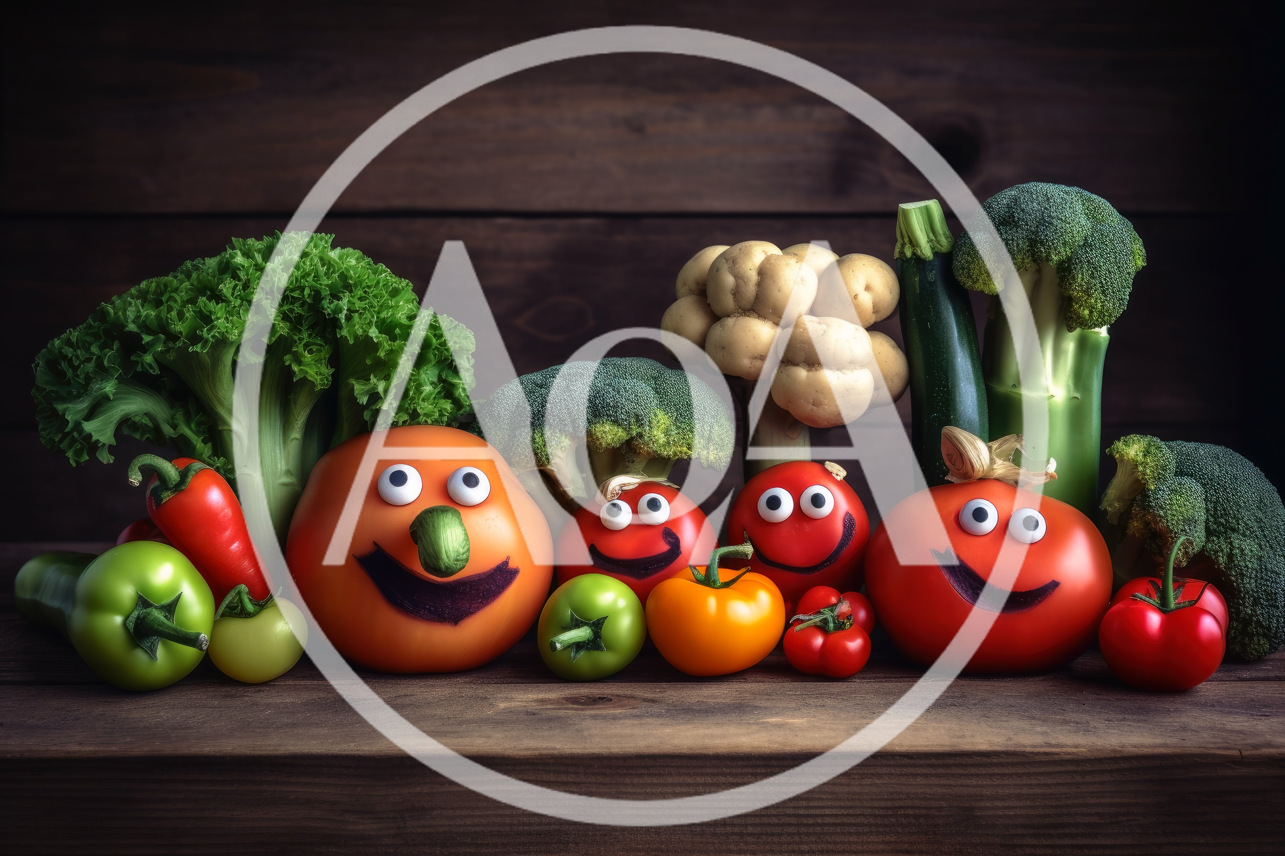 Funny Vegetable Characters With Googly Eyes On Wooden Table