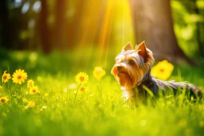 Yorkshire Terrier Sitting In A Sunny Meadow
