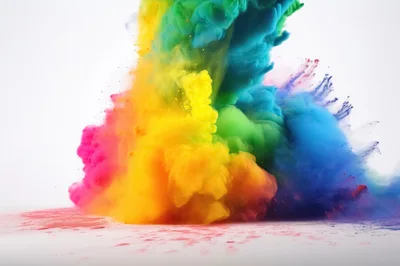 Vibrant Multi-Colored Powder Explosion Against White Background