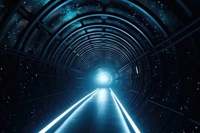 Futuristic Space Station Corridor With Glowing Light Tunnel