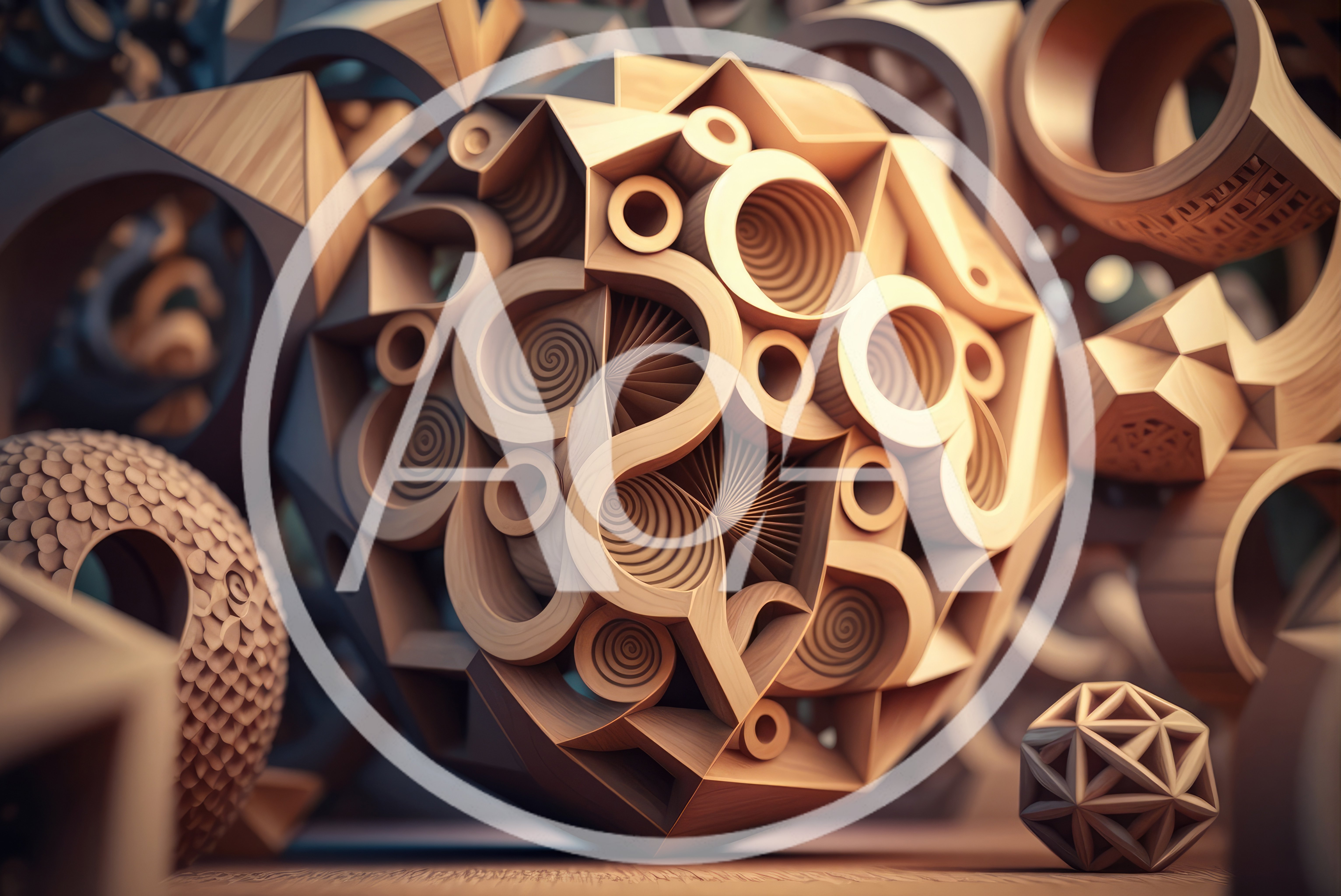 Abstract Geometric Wooden Sculpture With Intricate Carved Details