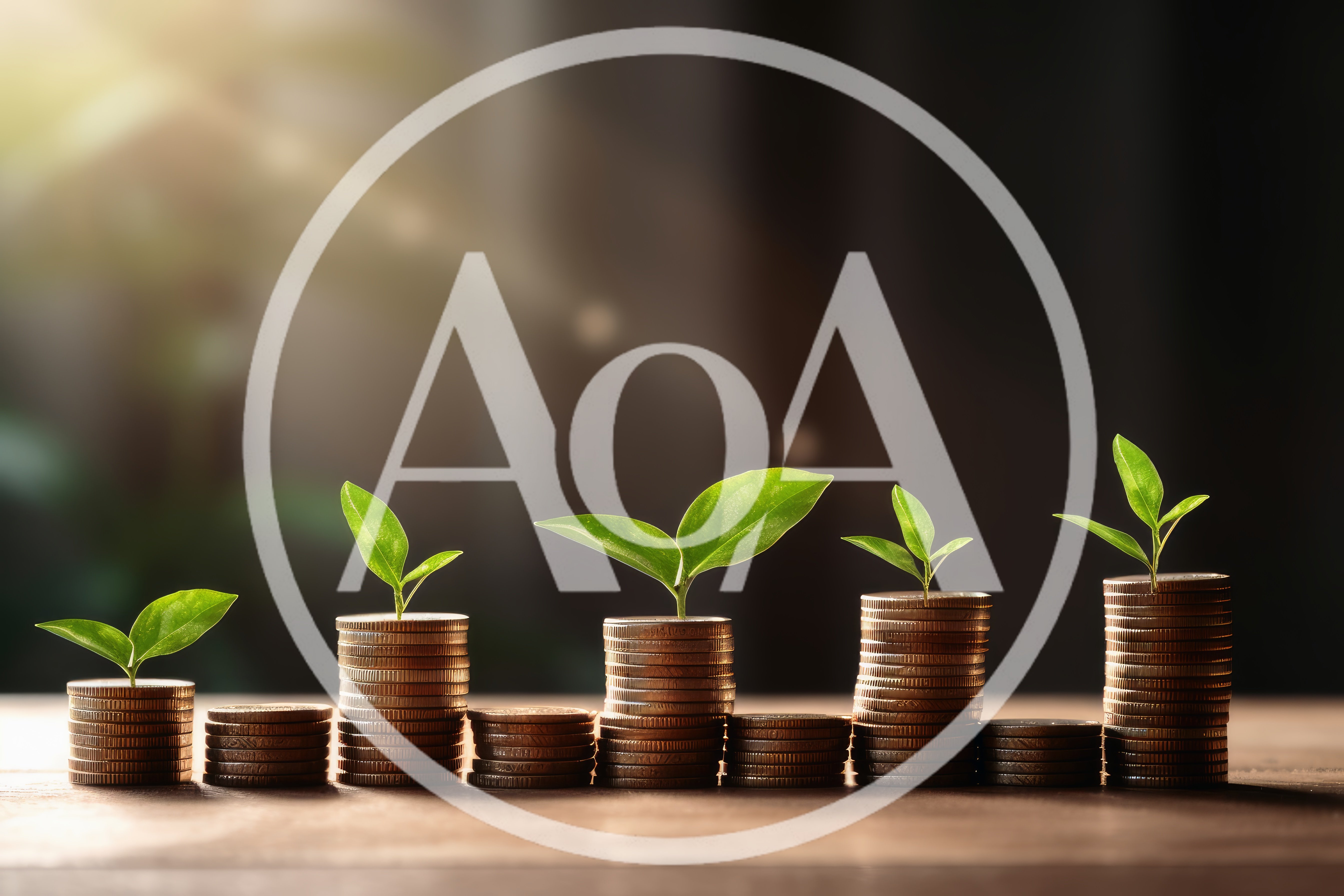 Small Green Plants Growing From Stacks Of Coins