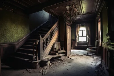 Abandoned Victorian Mansion Interior With Grand Staircase
