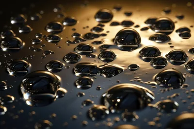 Macro Close Up Of Water Droplets On Metallic Surface