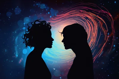 Silhouettes Of Two People Facing Each Other In Space