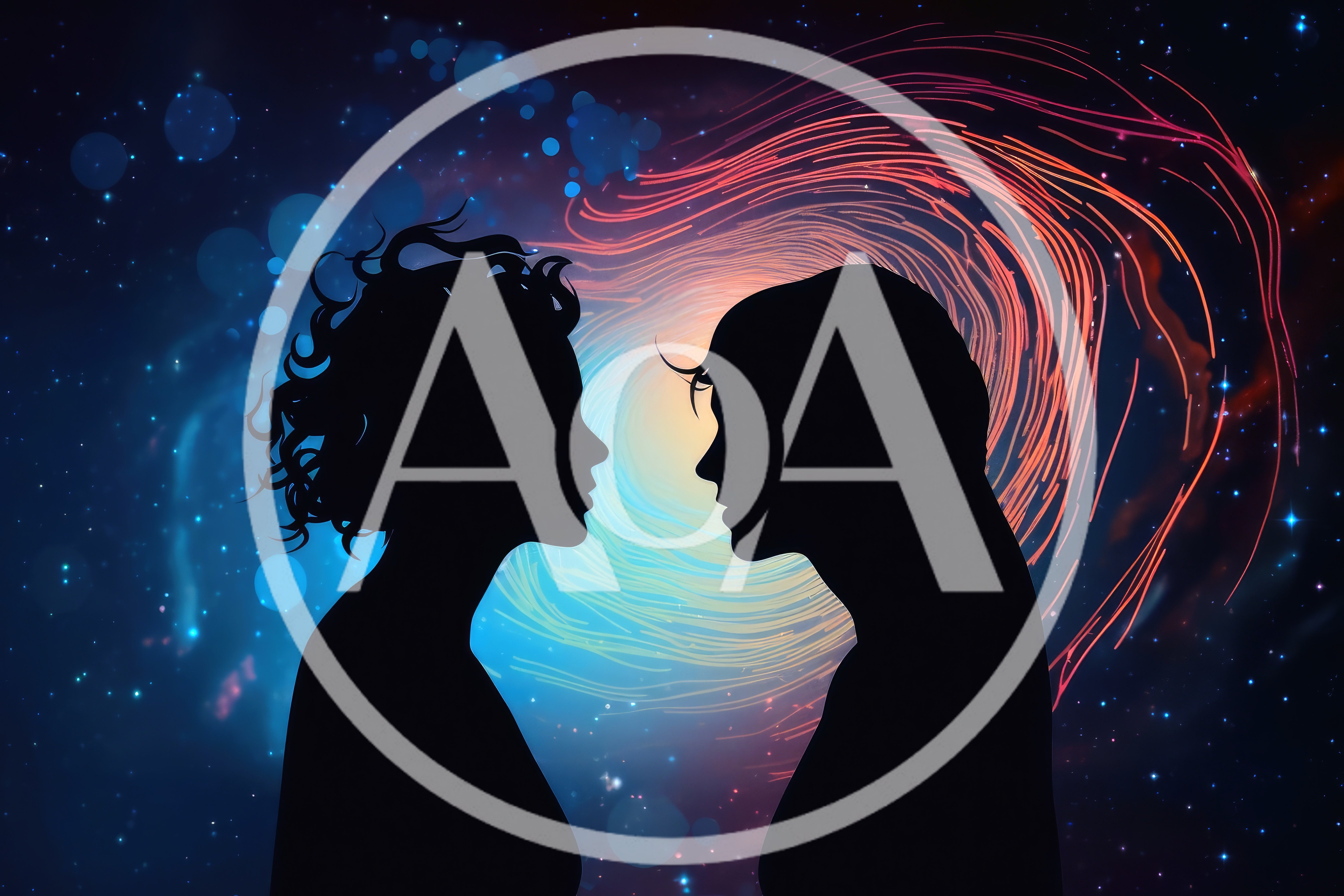 Silhouettes Of Two People Facing Each Other In Space