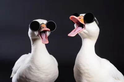 Two Funny White Ducks Wearing Sunglasses