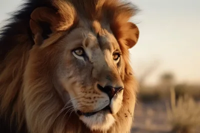 Majestic Male Lion Portrait In Golden Hour Light
