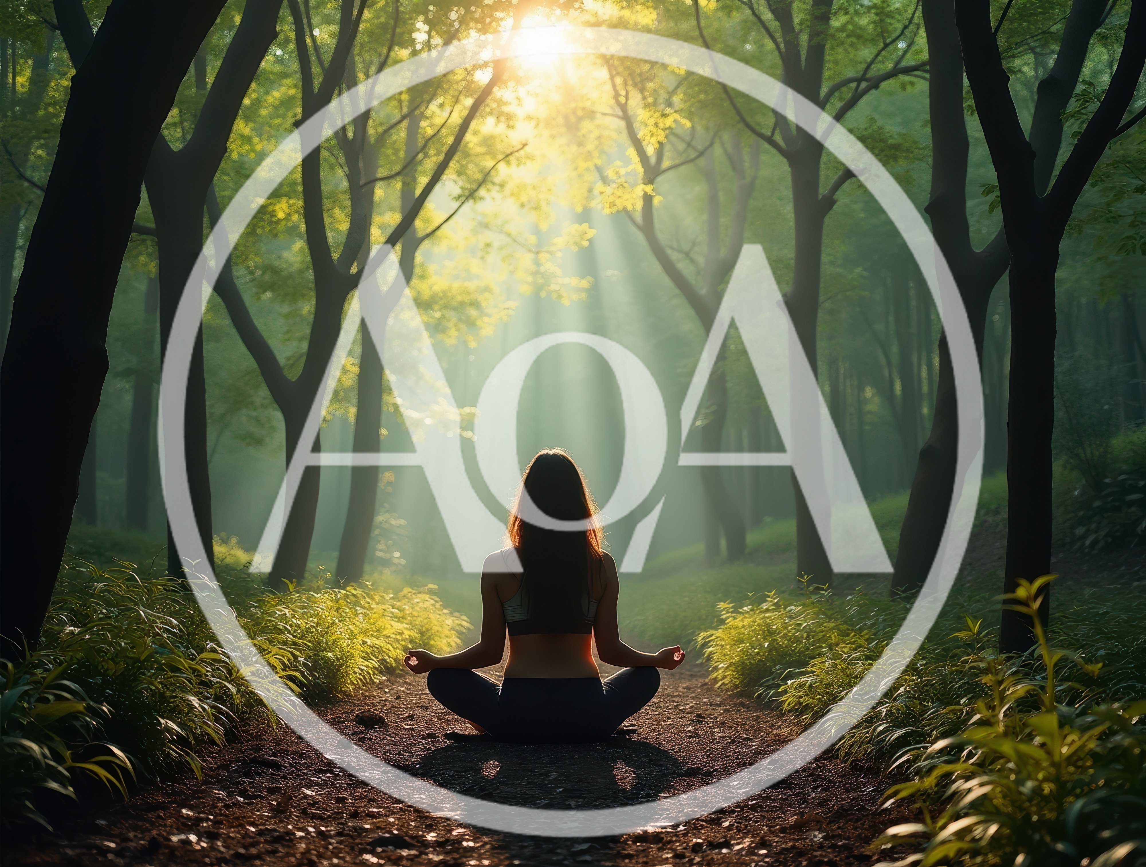 Woman Meditating In A Sunlit Forest