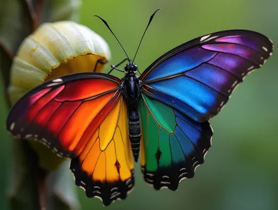 Vibrant Rainbow Butterfly Resting On A Plant