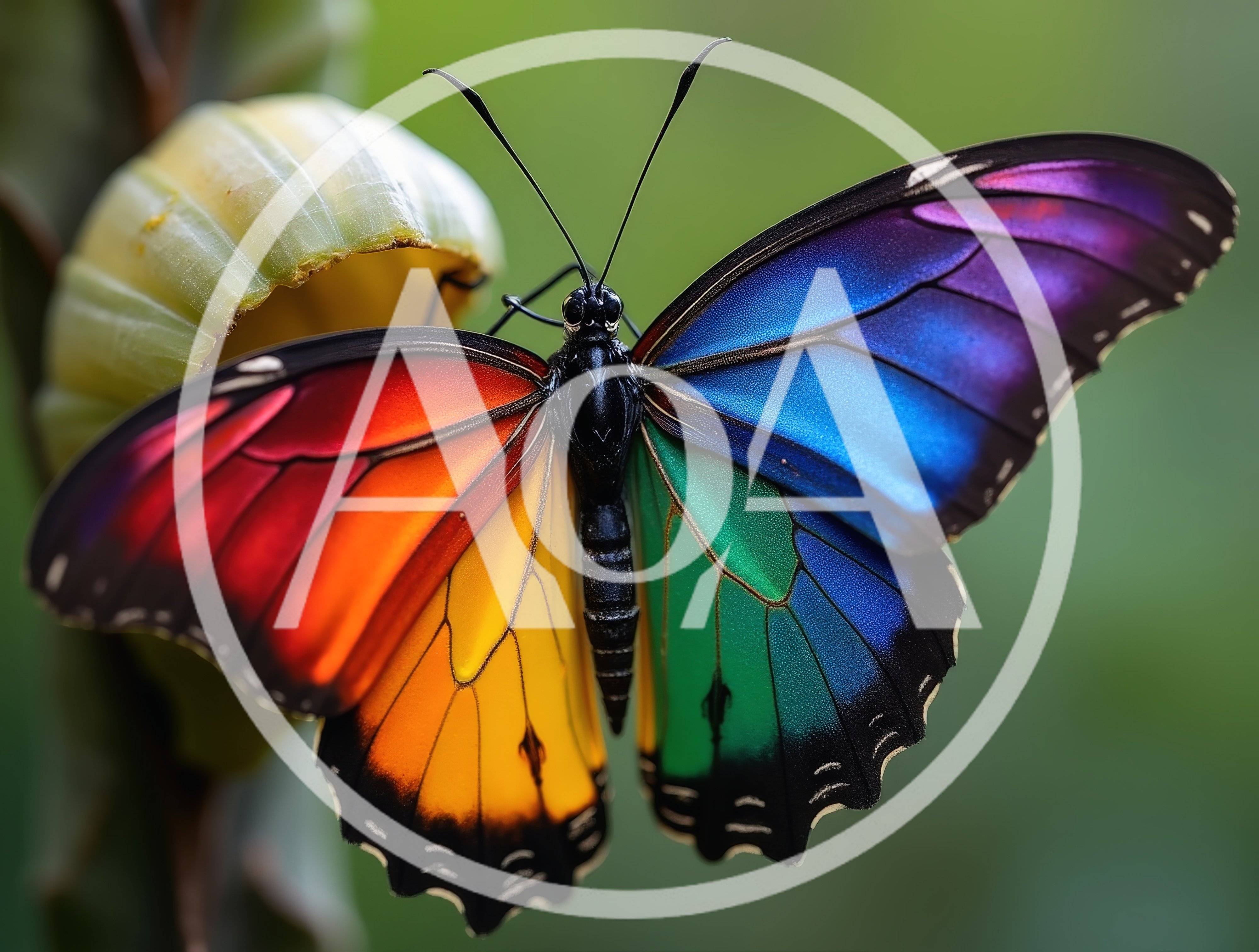 Vibrant Rainbow Butterfly Resting On A Plant