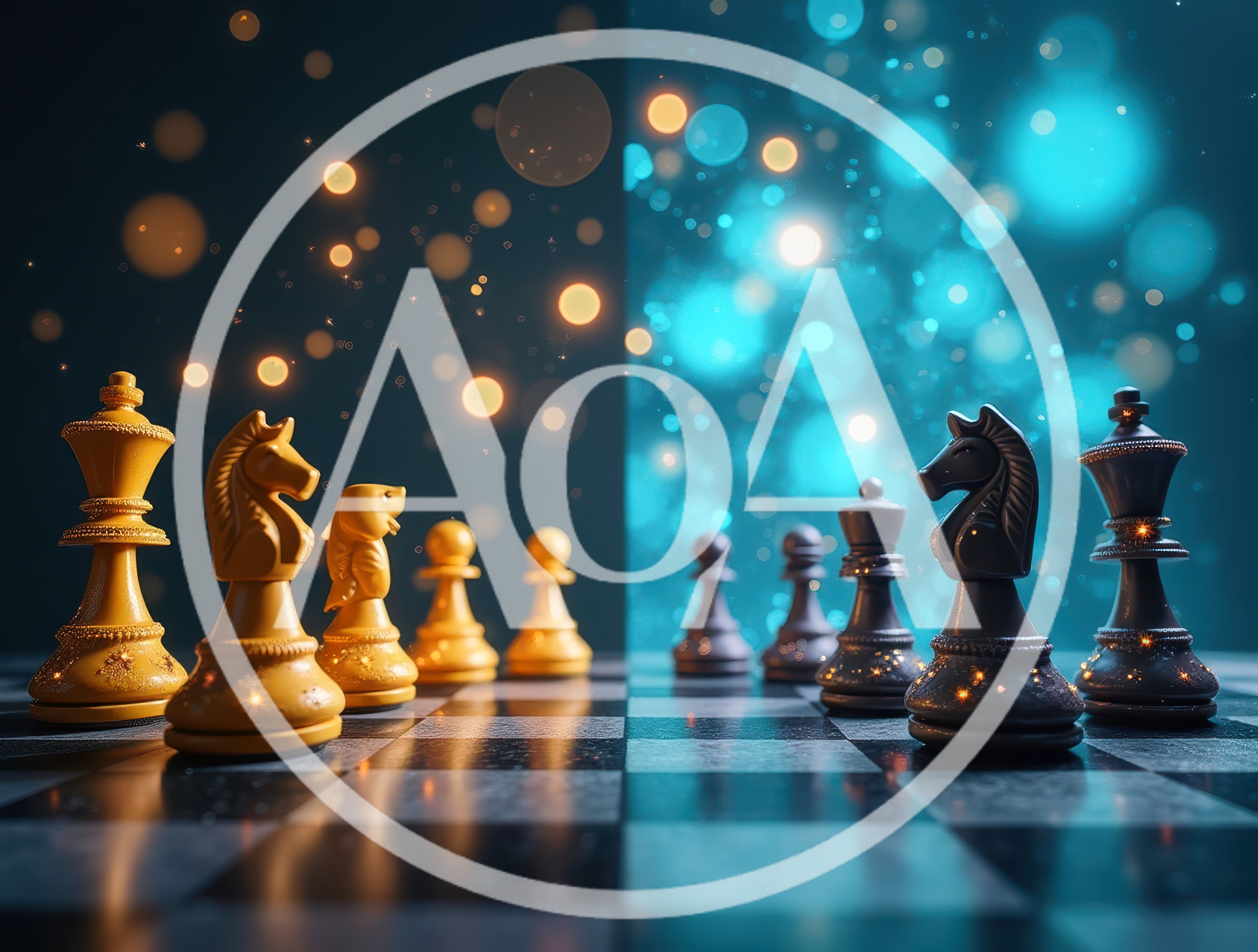 Chess Pieces Facing Off on a Glowing Board