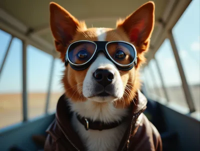 Dog Pilot Wearing Aviator Goggles And Leather Jacket