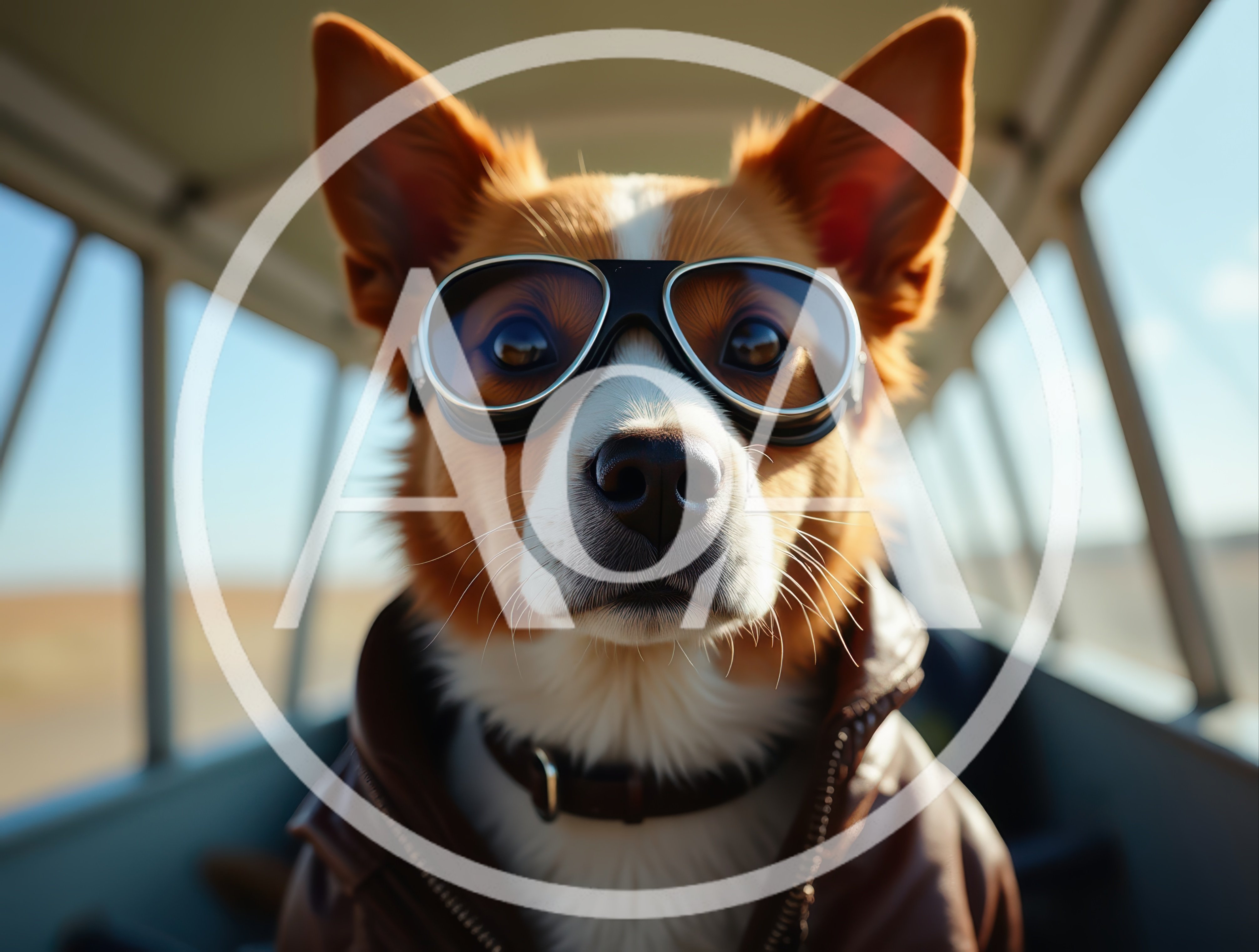 Dog Pilot Wearing Aviator Goggles And Leather Jacket