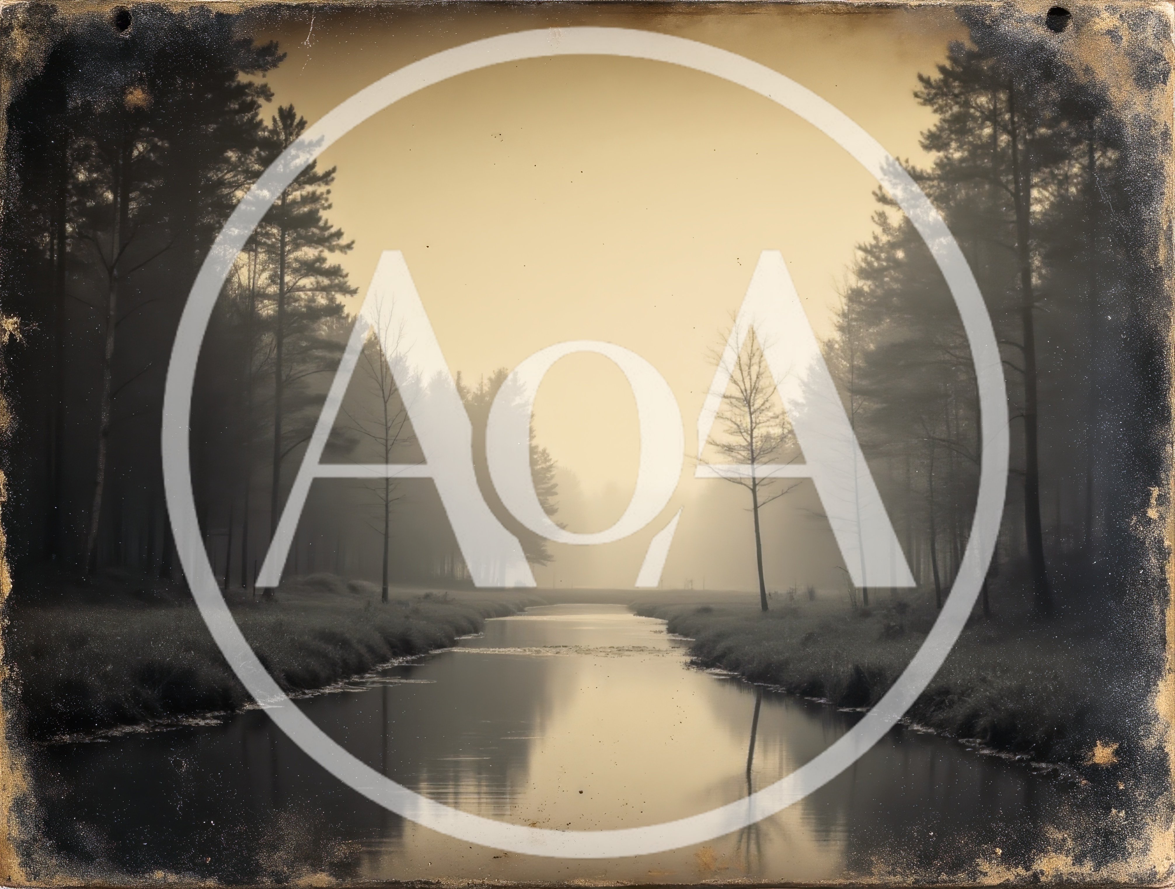 Vintage Style Landscape With Foggy River And Forest