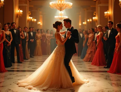 Elegant Couple Dancing In A Grand Ballroom