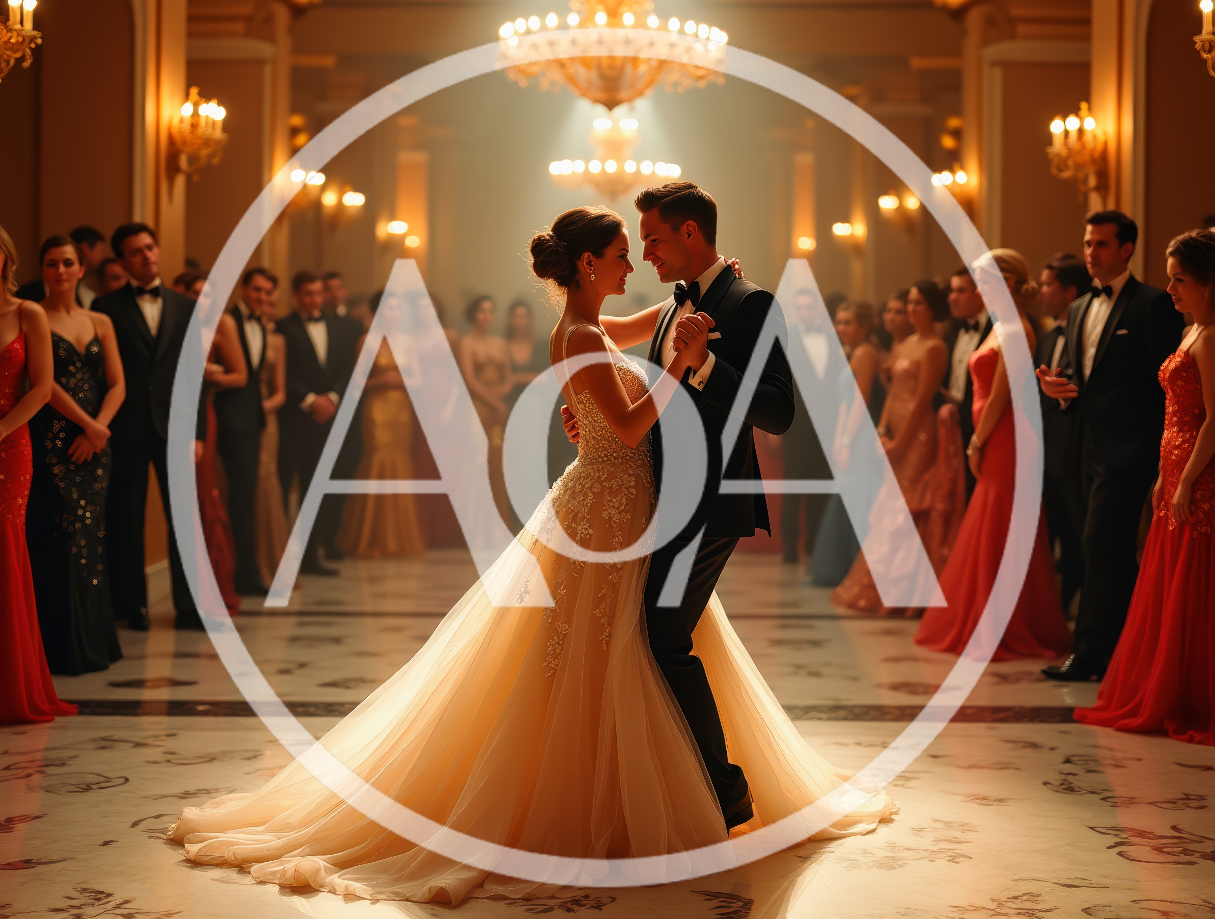 Elegant Couple Dancing In A Grand Ballroom