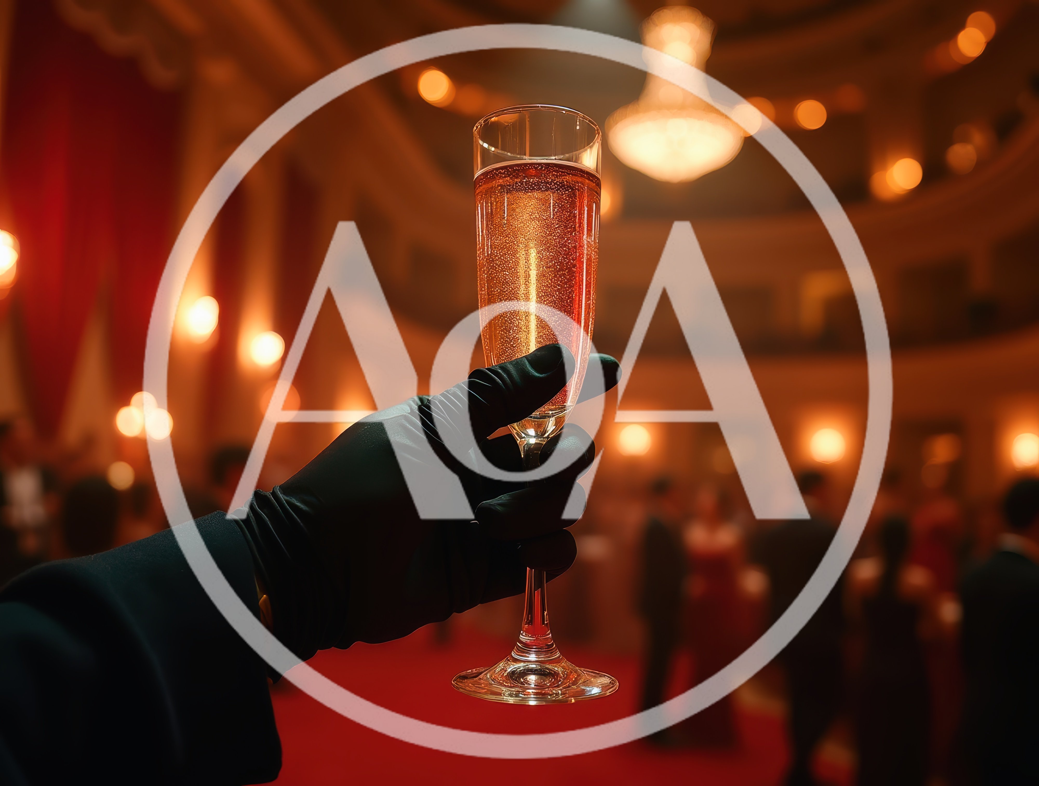Hand In Black Glove Holding Champagne Flute At Gala