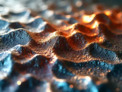 Abstract Metallic Surface With Rippling Texture And Bokeh