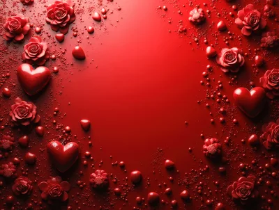 Red Roses and Hearts Background for Valentine Day