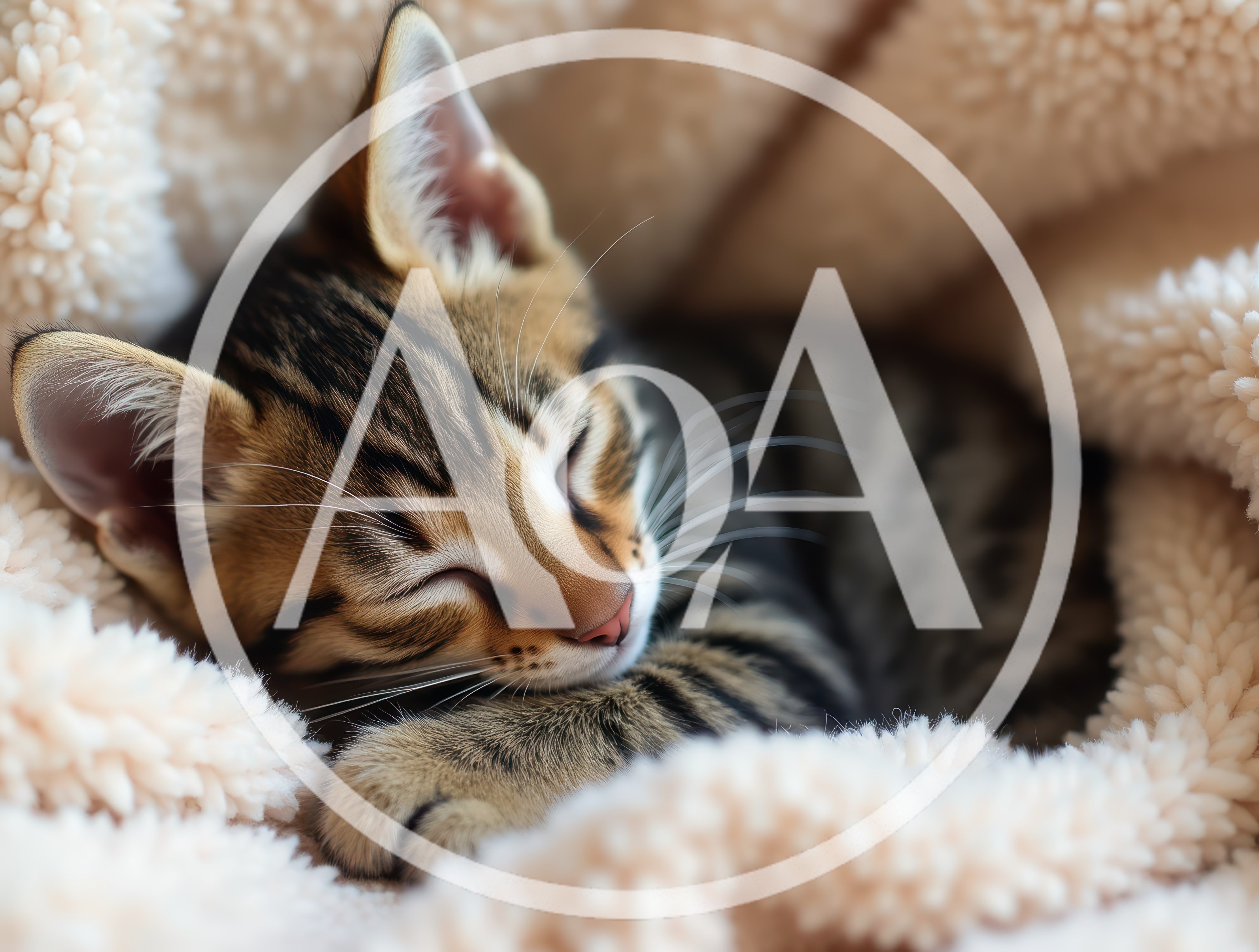 Sleeping Tabby Kitten Wrapped In A Soft Blanket