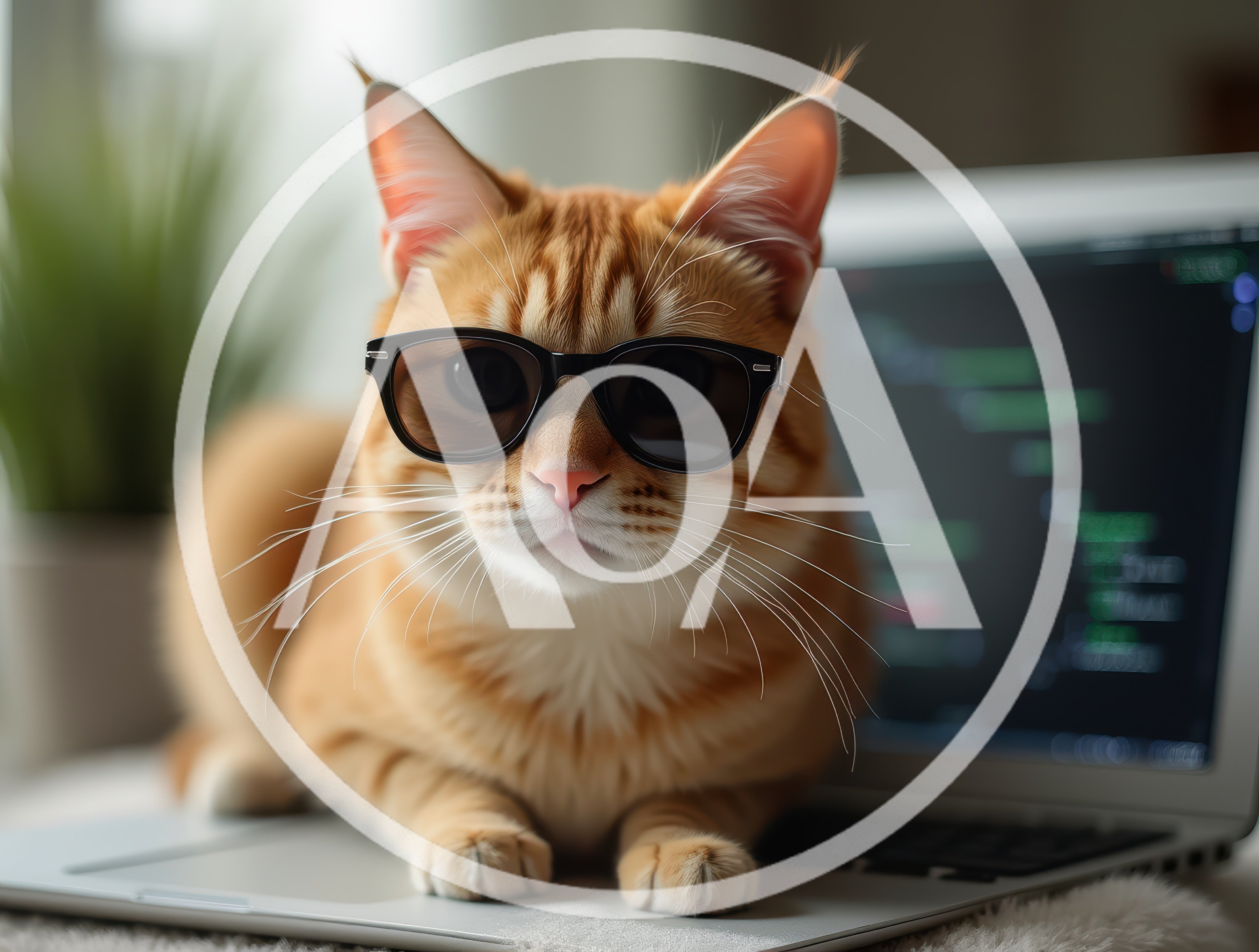 Ginger Cat Wearing Sunglasses Sitting On A Laptop