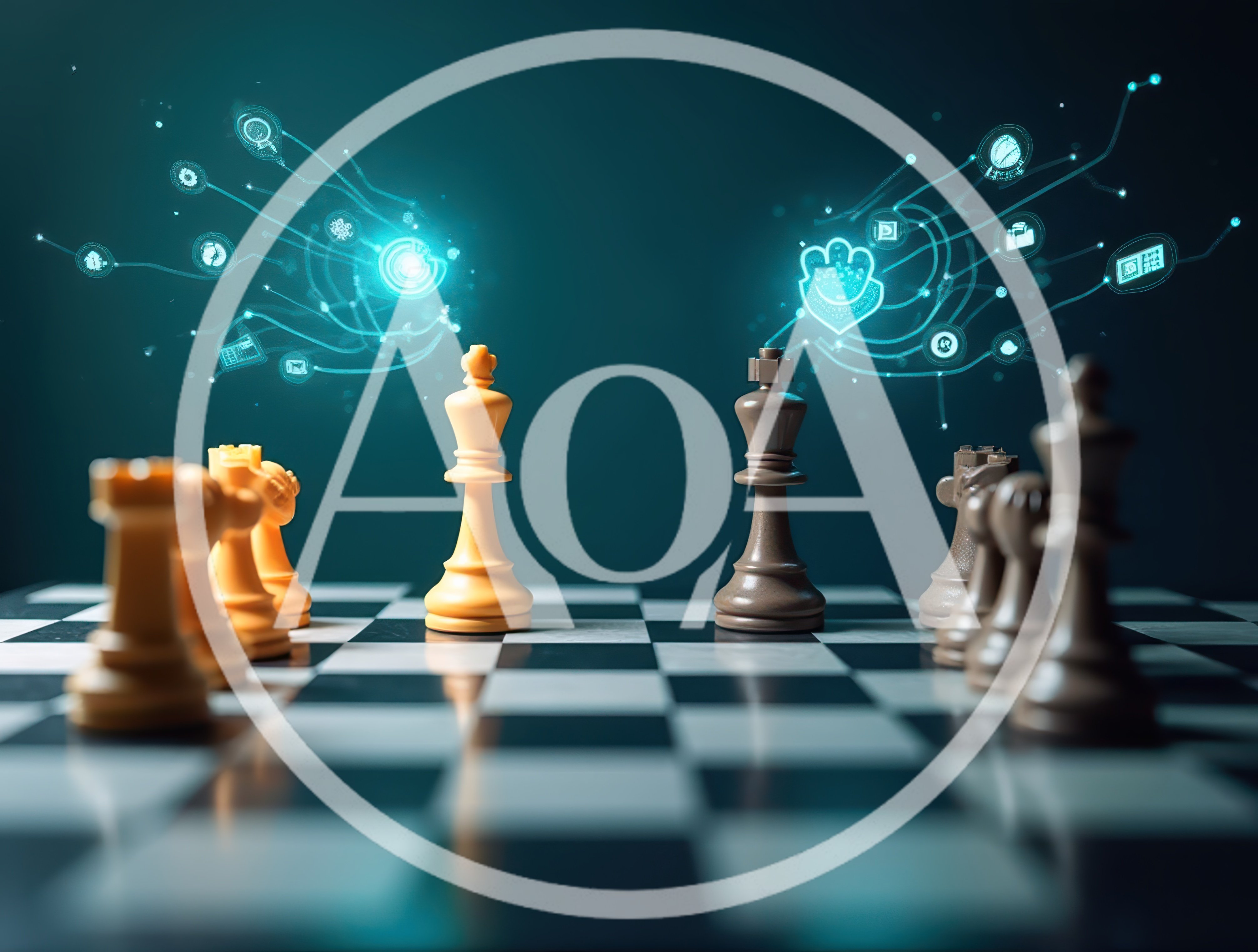 Digital Strategy Chess Match With Glowing Data Icons