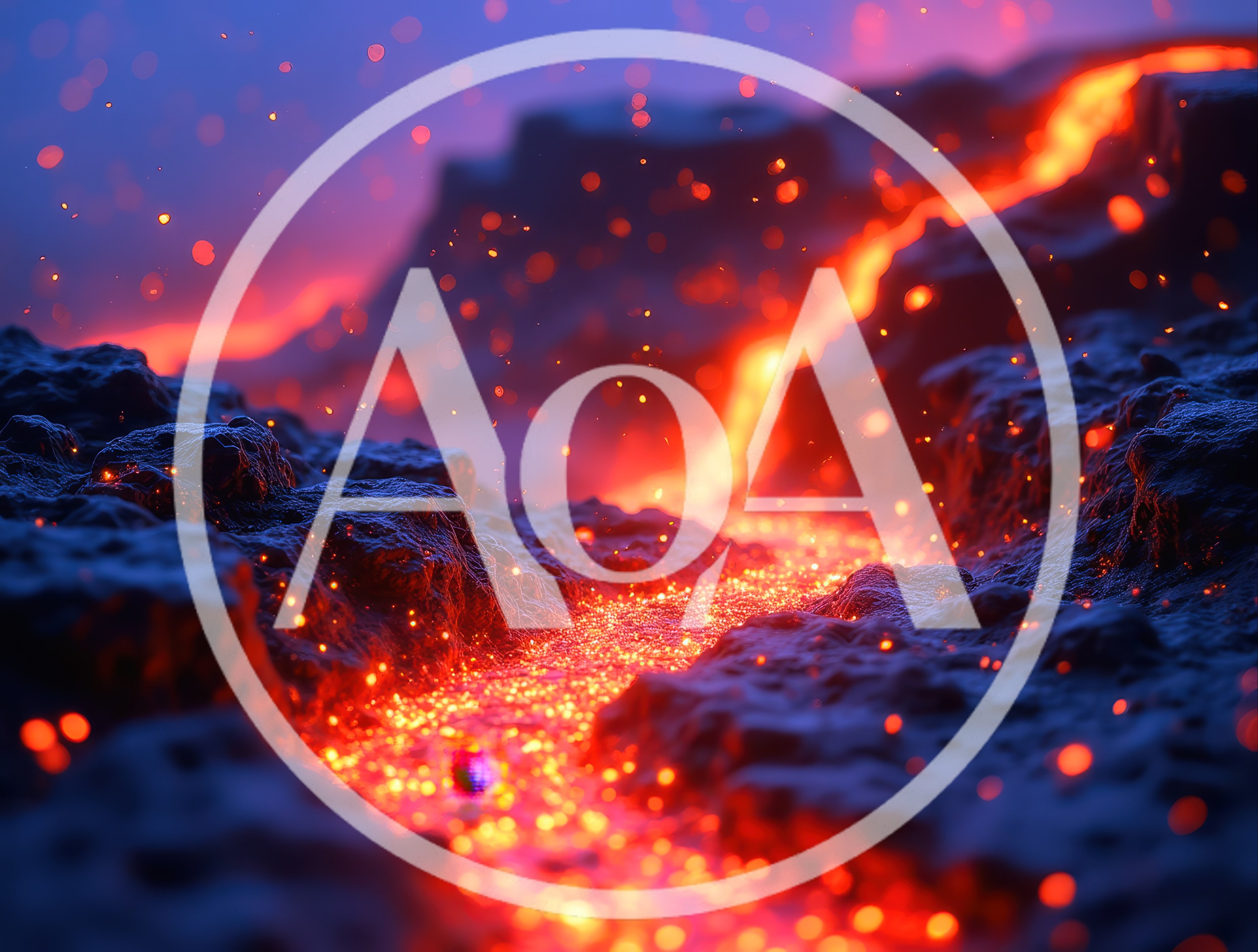 Molten Lava Flowing Through Dark Volcanic Landscape