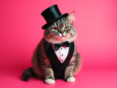 Dapper Tabby Cat Wearing A Tuxedo And Top Hat